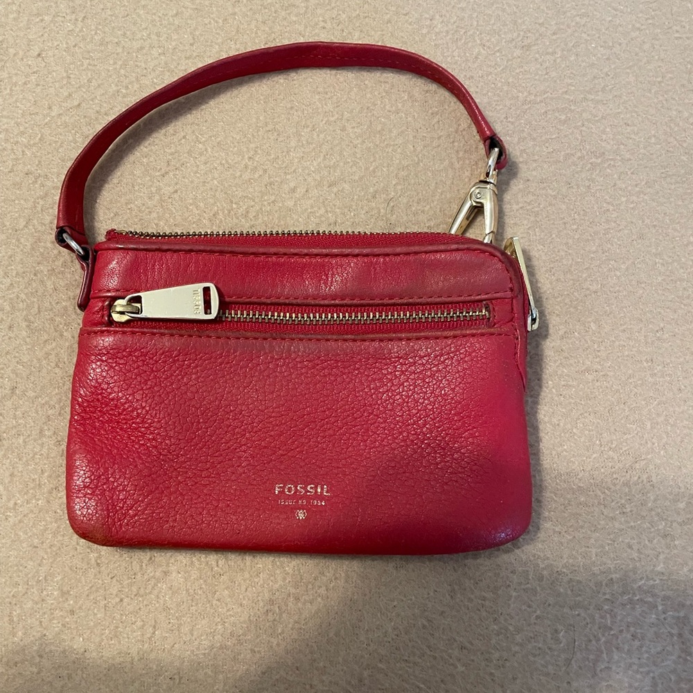Fossil Red leather Wristlet wallet, Preowned Vintage
